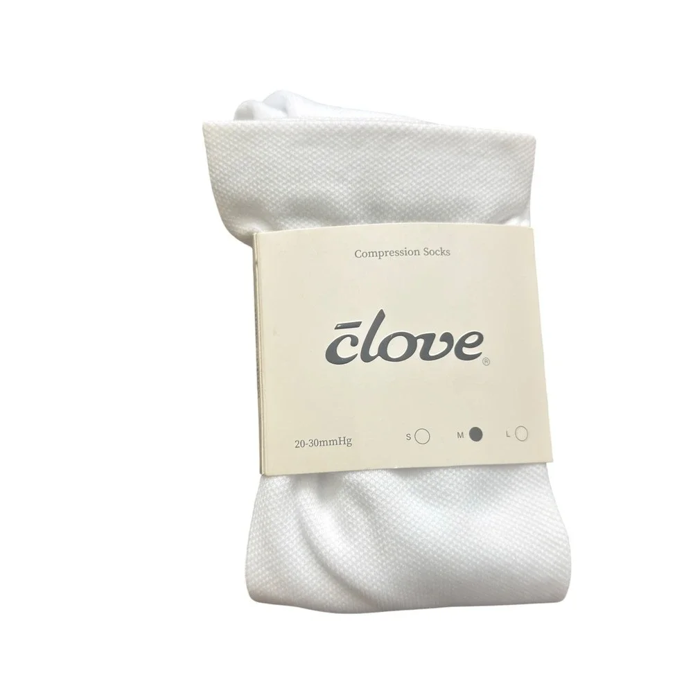 Clove White Compression Socks 20-30mmHg Knee High Size Medium SOXMWH New